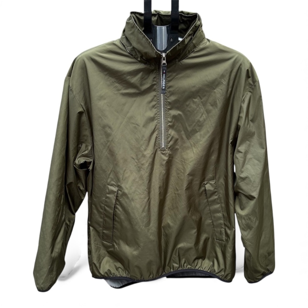 Y2K Tommy Hilfiger Mens Fleece Windbreaker/Rain Pullover Green  Size M
